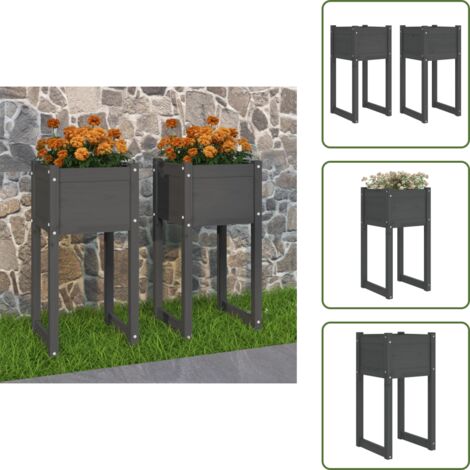 Fioriere per patio - vidaXL Fioriere 2 pz Grigio 40x40x81 cm in Legno Massello di Pino - Fioriere in pino