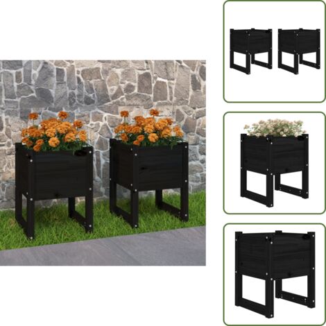 Fioriere per patio - vidaXL Fioriere 2 pz Nero 40x40x52,5 cm in Legno Massello di Pino - Fioriere in pino