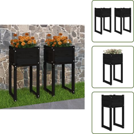 Fioriere per patio - vidaXL Fioriere 2 pz Nero 40x40x81 cm in Legno Massello di Pino - Fioriere in pino