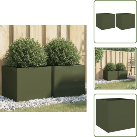 Fioriere per patio - vidaXL Fioriere 2 pz Verde Oliva 42x40x39 cm in Acciaio - Fioriere per decorazione