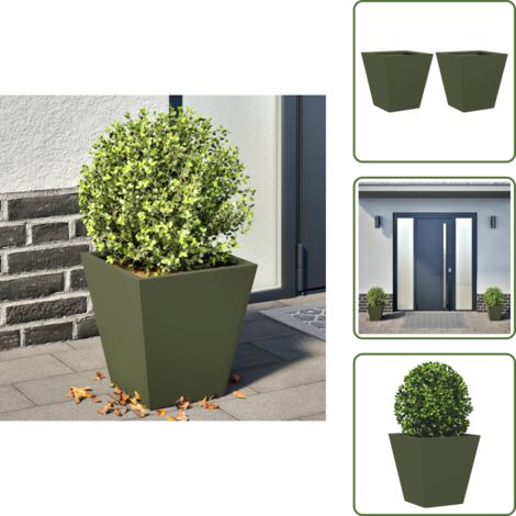 Fioriere per patio - vidaXL Fioriere da Giardino 2 pz Verde Oliva 30x30x30 cm in Acciaio - Fioriere per giardino
