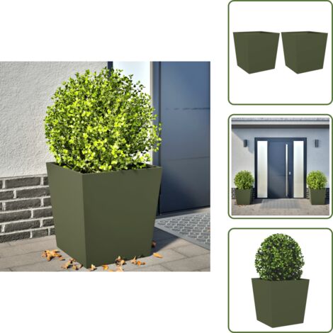 Fioriere per patio - vidaXL Fioriere da Giardino 2 pz Verde Oliva 50x50x50 cm in Acciaio - Fioriere per giardino