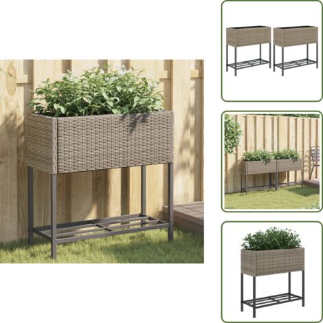 Fioriere per piante - vidaXL Fioriere Giardino con Ripiani 2pz Grigie 70x28x70cm Polyrattan - Fioriere per fiori
