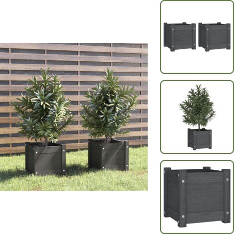 Fioriere per terrazza - vidaXL Fioriere da Giardino 2 pz Grigie 31x31x31 cm in Legno di Pino - Fioriere per giardino