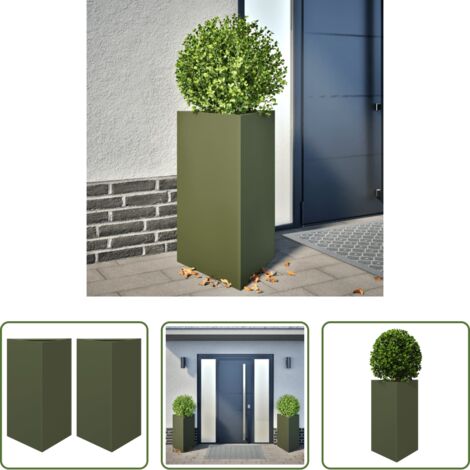 Fioriere triangolari -  Fioriere 2 pz Verde Oliva Triangolari 50x43x75 cm in Acciaio