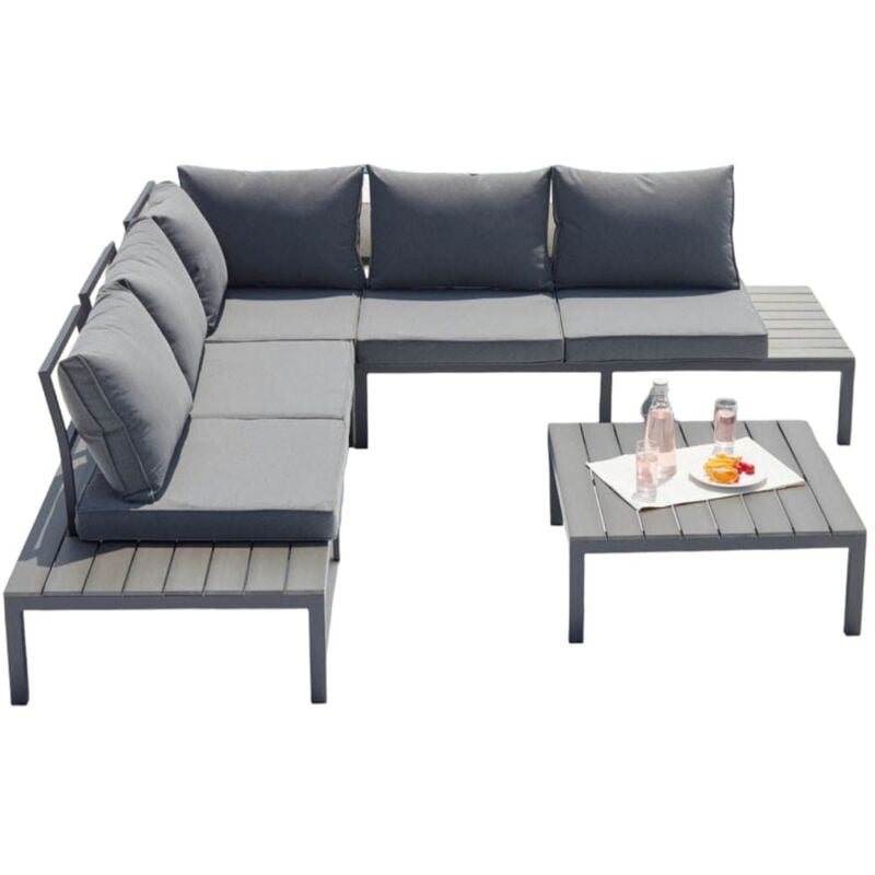 Salon de jardin 5 places en aluminium gris/gris FIRA - Gris