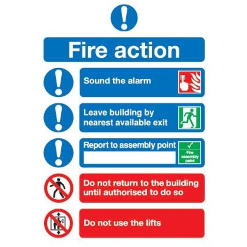Fire Action Rigid pvc Sign - 250 x 300mm - Sitesafe
