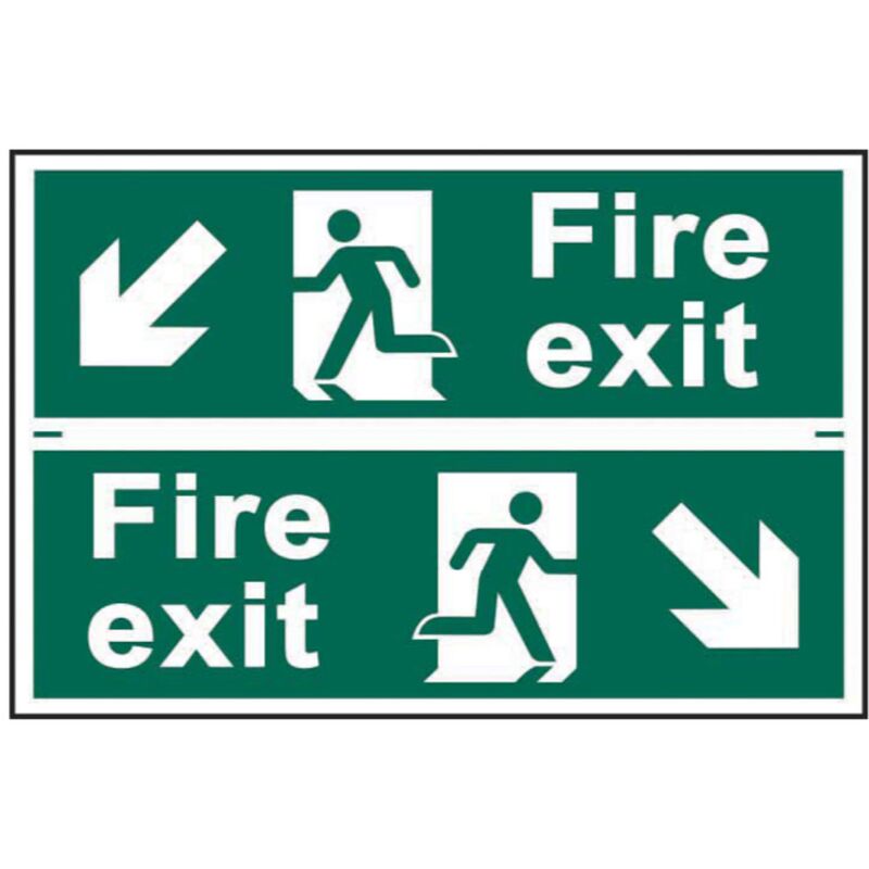 Spectrum Industrial - Fire Exit Down Right / Down Left Self Adhesive Sign Twin Pack - 300 x 100mm