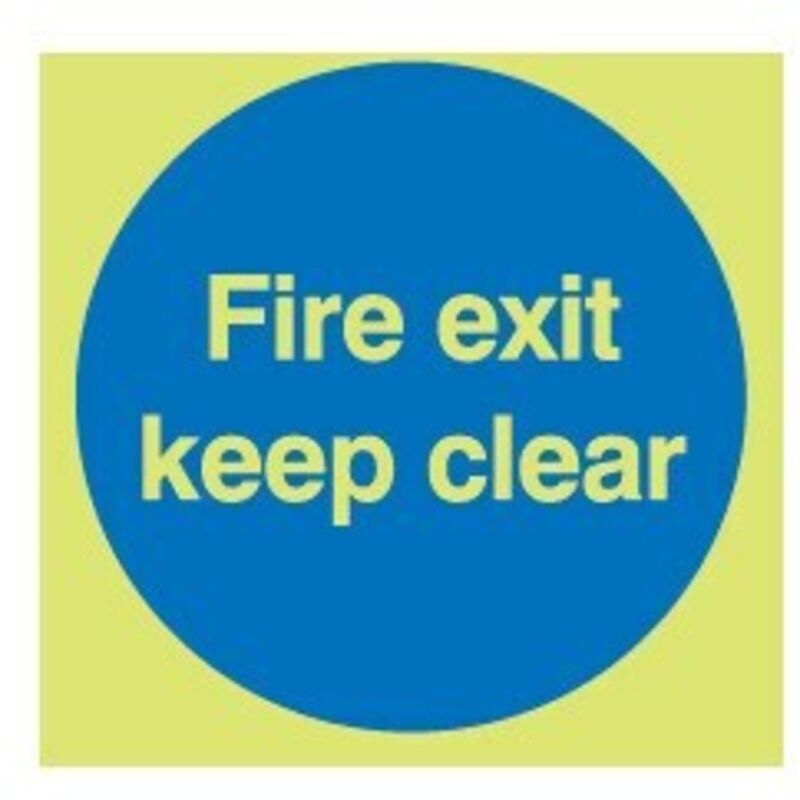 Sitesafe - Fire Exit Keep Clear Vinyl Photoluminescent Sign - 150 x 150mm