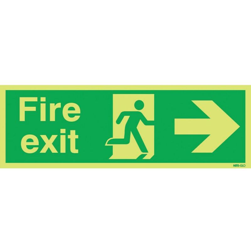 Sitesafe Fire Exit Arrow Right Photoluminescent Rigid PVC Sign - 450 X 150MM