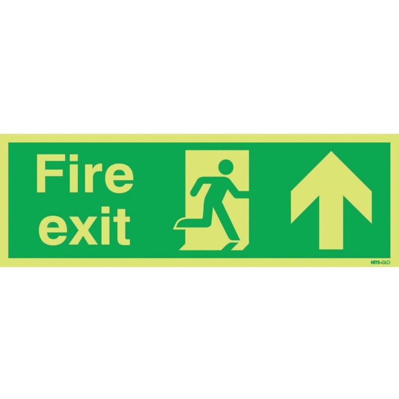 Sitesafe Fire Exit Arrow Up Photoluminescent Rigid PVC Sign - 450 X 150MM