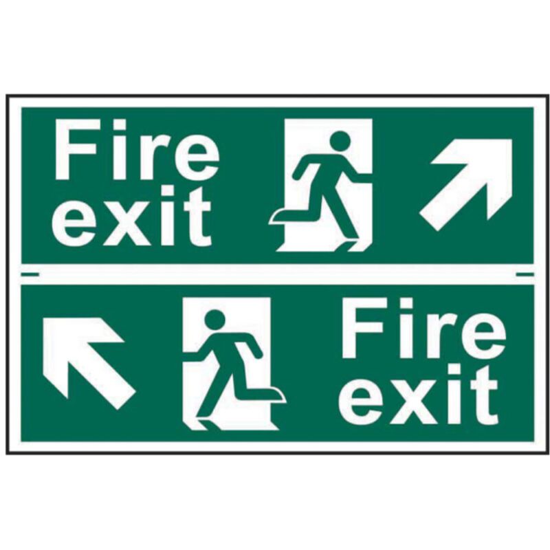 Fire Exit Up Right / Up Left Self Adhesive Sign Twin Pack - 300 x 100mm
