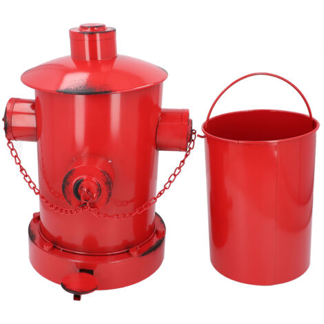Fire Hydrant Trash Can Decorative Retro Industrial Style Indoor Outdoor Iron Waste Bins with Bucket for Garden Home Kitchen Red