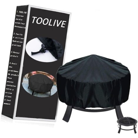 TOOLIVE Fire Pit Cover Waterproof Round Firepit Cover with 2 Hook and Loop Fasteners 420D Polyester Ø95x75cm