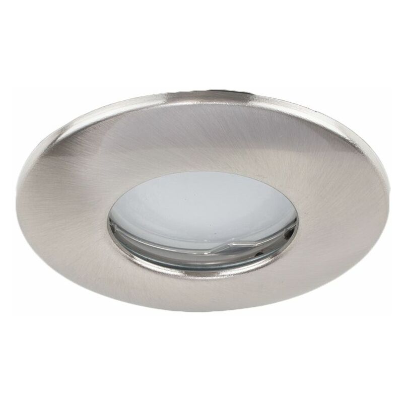 Fire Rated Bathroom IP65 Domed GU10 Ceiling + Warm White GU10 LED Bulb - Brushed Chrome