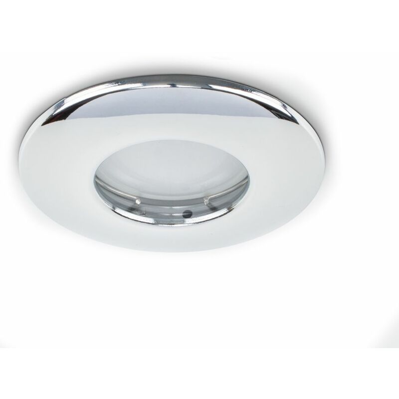 Fire Rated Bathroom IP65 Domed GU10 Ceiling + Warm White GU10 LED Bulb - Chrome