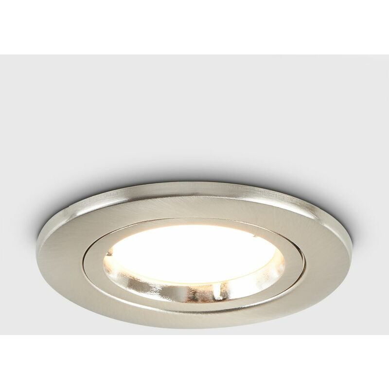 Fire Rated GU10 Recessed Ceiling Downlight Spotlight + Cool White LED GU10 Bulb - Brushed Chrome