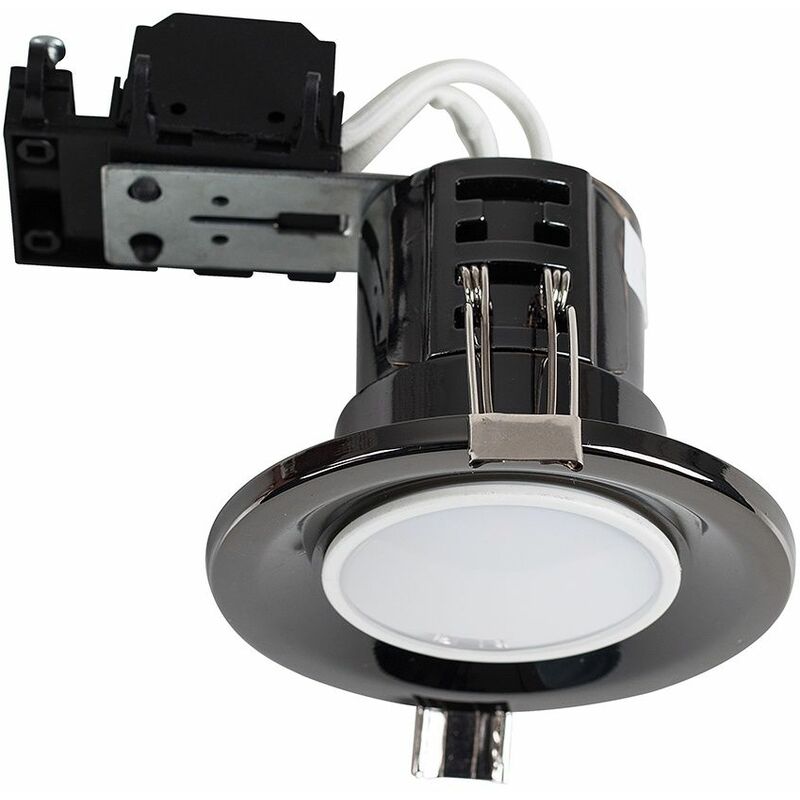 Fire Rated GU10 Recessed Ceiling Downlight Spotlight + Warm White LED GU10 Bulb - Black Chrome