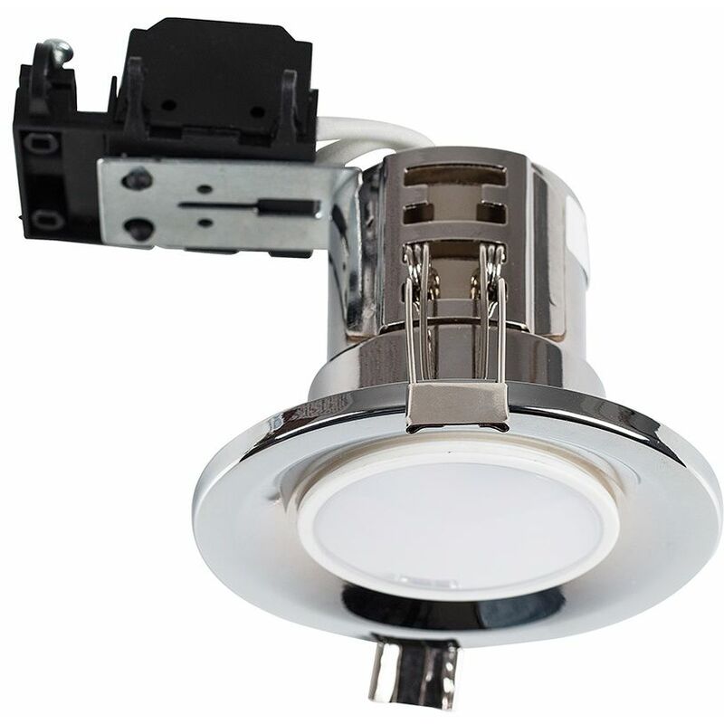 Fire Rated GU10 Recessed Ceiling Downlight Spotlight + Warm White LED GU10 Bulb - Chrome