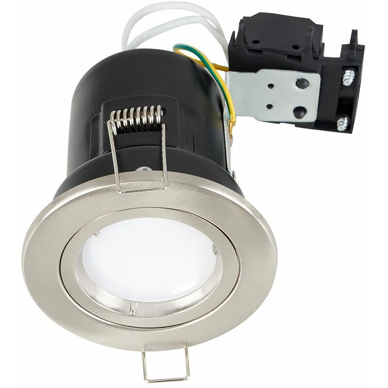 Fire Rated GU10 Recessed Ceiling Downlight Spotlight + Warm White LED GU10 Bulb - Brushed Chrome