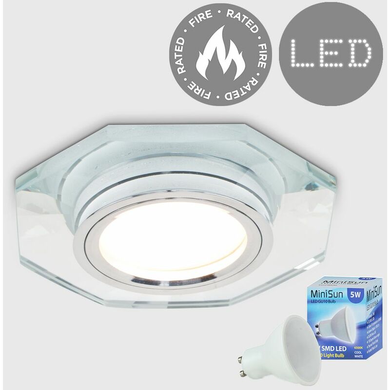 Fire Rated Glass + Contemporary Hexagonal Recessed Ceiling + LED GU10 Bulb - Cool White