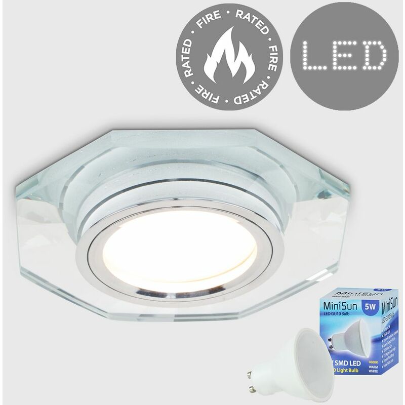 Fire Rated Glass + Contemporary Hexagonal Recessed Ceiling + LED GU10 Bulb - Warm White