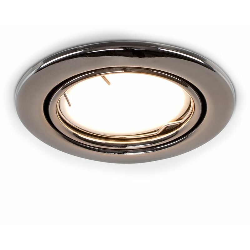 Fire Rated Tiltable GU10 Recessed Ceiling Downlight Spotlight - Black Chrome - Warm White Bulb