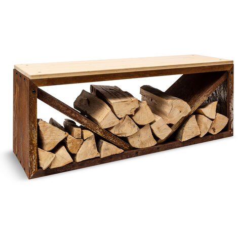 Firebowl Kindlewood L Rust Meuble de rangement pour le bois et banc 104x40x35cm Bambou Zinc - rouiller - rouiller
