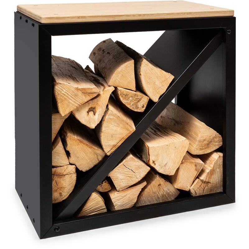 Firebowl Kindlewood s Black Meuble de rangement pour le bois et banc 57x56x36cm Bambou Zinc
