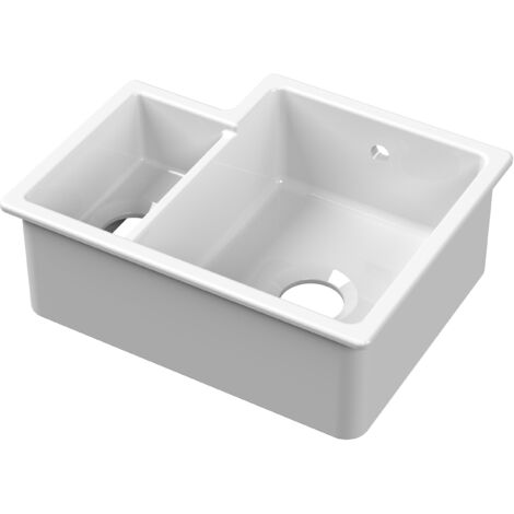Fireclay 1.5 Bowl Right Hand Undermount Kitchen Sink & Overflow, 457mm - White
