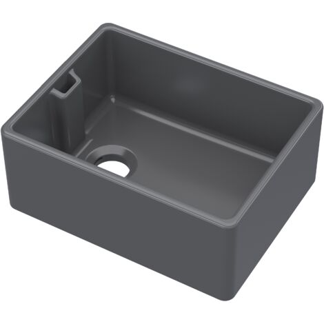 Fireclay Kitchen Single Bowl Belfast Sink with Built In Overflow, 595mm x 455mm x 254mm - Soft Black