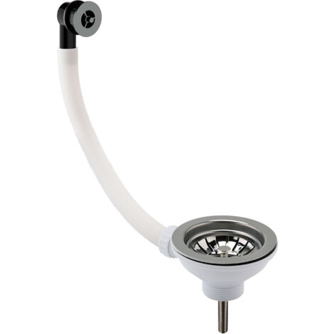 Fireclay Kitchen Sink Basket Strainer Waste with Overflow - 90mm - Brushed Nickel