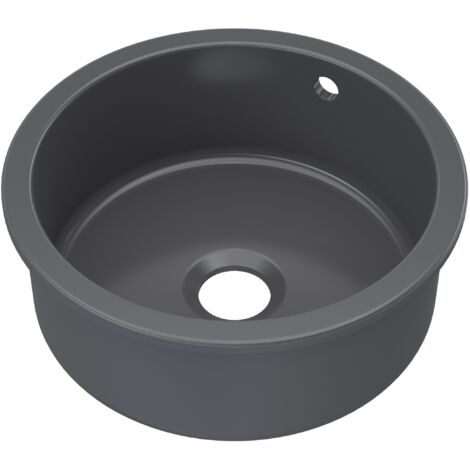 Fireclay Single Bowl Round Undermount Kitchen Sink, Central Waste & Overflow, 460mm - Soft Black