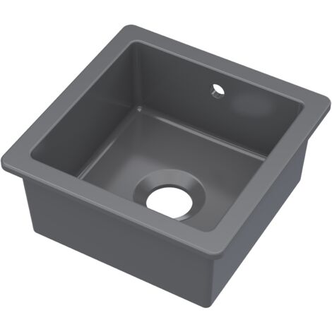 Fireclay Single Bowl Square Undermount Kitchen Sink, Central Waste & Overflow, 457mm - Soft Black