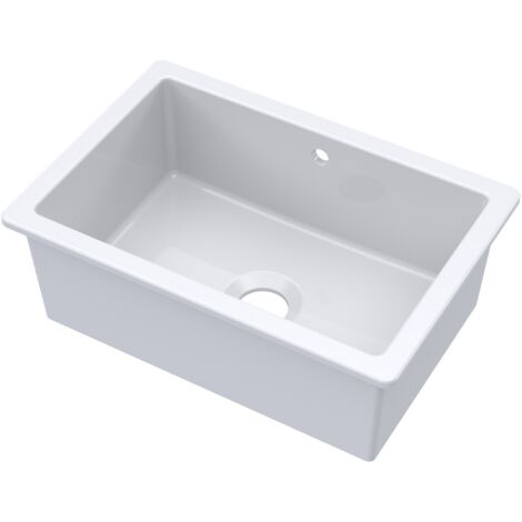 Fireclay Single Bowl Square Undermount Kitchen Sink, Central Waste & Overflow, 711mm - White
