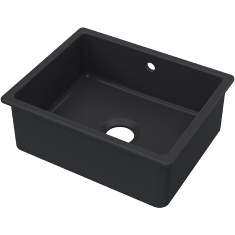 Fireclay Single Bowl Square Undermount Kitchen Sink with Overflow, 548mm - Soft Black