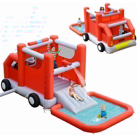 Firefighting-Themed Inflatable Kids Bouncy Castle Children Combo Water Slide