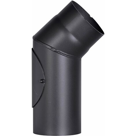 FIREFIX R120/B4T - Tubo per stufa, in acciaio spesso 2 mm, diametro 120 mm, per stufe e focolari, Senotherm, nero, 45 gradi, con porta di pulizia