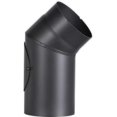 FIREFIX R150/B4 - Tubo per canna fumaria in acciaio spesso 2 mm, diametro 150 mm, per stufe e fuochi d'artificio, Senotherm, 45°, con porta di pulizia, colore: nero