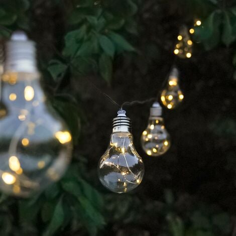 FESTIVE LIGHTS Firefly Outdoor LED Festoon Bulb Fairy Lights 3.9m Solar Power Garden Party Summer Decoration