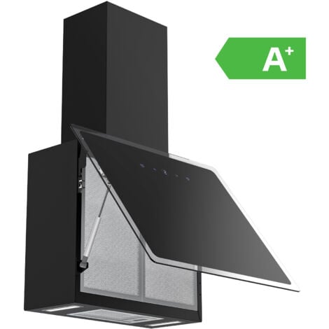 FIREGAS 60cm Cooker Hood with Brushless Motor, Tempered Glass & Stainless Steel Extractor Hood with Touch Screen, LED Lights and Recirculating,Black