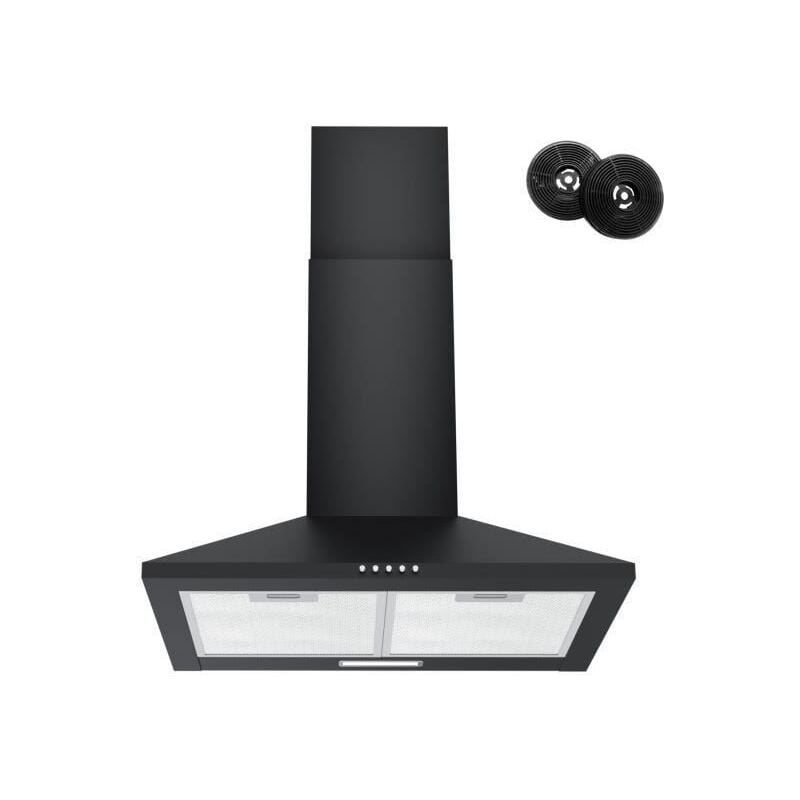 Firegas - Hotte Aspirante Murale 60cm, 308 m³/h, Avec led, 3 vitesses, Filtres à Charbon, Noir