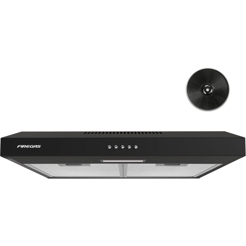 Firegas - 60cm Visor Cooker Hood led Extractor Hood Under Cabinet Hood Wall Mounted Extractor Fan Kitchen 600 mm Top Vented Range Hood,Black