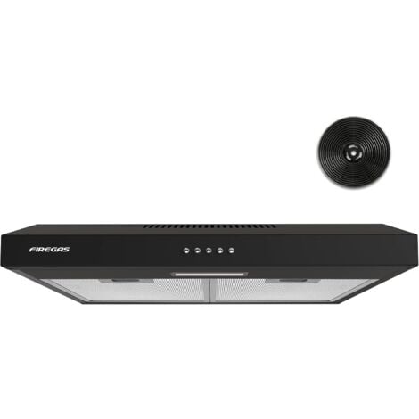 FIREGAS 60cm Visor Cooker Hood LED Extractor Hood Under Cabinet Hood Wall Mounted Extractor Fan Kitchen 600 mm Top Vented Range Hood,Black