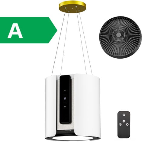 FIREGAS Campana central de isla 450m ³/ h 39.5cm - Campana extractora de 9 velocidades - Campana de recirculación suspendida -Blanca-Clase energética A