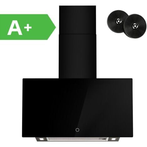 FIREGAS Campana Extractora 60 cm， Ahorro de Energía Motores sin Escobillas,Cristal Templado Negro,Succión 350m³/h,Táctil,3 Niveles de Potencia, Luz y Filtro de Carbono [Clase de eficiencia energética