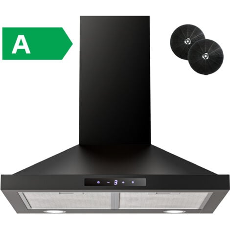 FIREGAS Campana extractora 60cm, Diseño piramidal, Control táctil, 3 velocidades, Canalizado y Recirculación, LED, Campana decorativa Negra [Clase de eficiencia energética A]