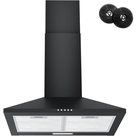 FIREGAS Campana extractora de 60 cm,3 niveles de potencia, montaje en pared, iluminación LED, recirculación de aire, campana extractora negra,Con Filtro de Carbón