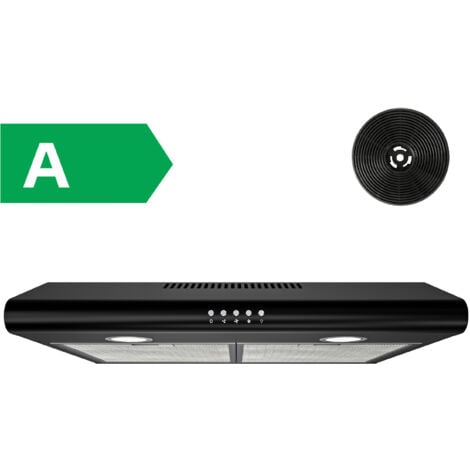 FIREGAS Cappa Aspirante 60 cm, Cappa Sottopensile con Motore Brushless, 3 Livelli Potenza, 250m³/h, Luce LED, Filtro Carbone, Nero [Classe di efficienza energetica A]