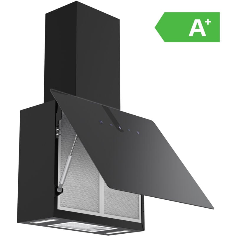 Cappa Aspirante a Parete 60cm con led, Nuovo Motore Senza Spazzole, forte aspirazione, 532,4 m³/h, 9 Velocità, con Canalina e Filtro al Carbone, Nero